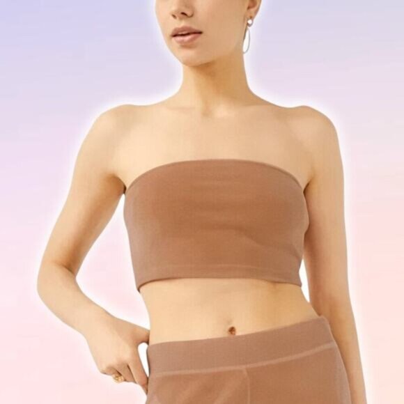 NWT SUNDAY BEST Aritzia Kiera Velour Tube Top Sz Large Tannin - Picture 1 of 5